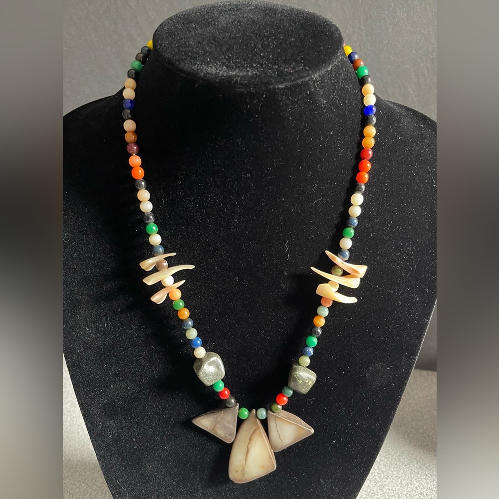 Multi Coloured Gem Stone Beaded Shell Tribal Necklace